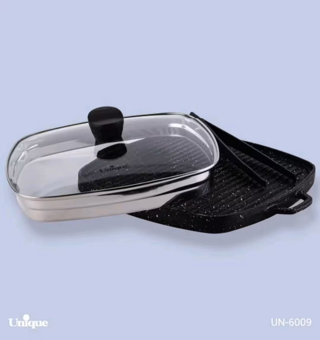 تابه گریل چدن مربع بزرگ بدون چوب یونیک کد UN-6009