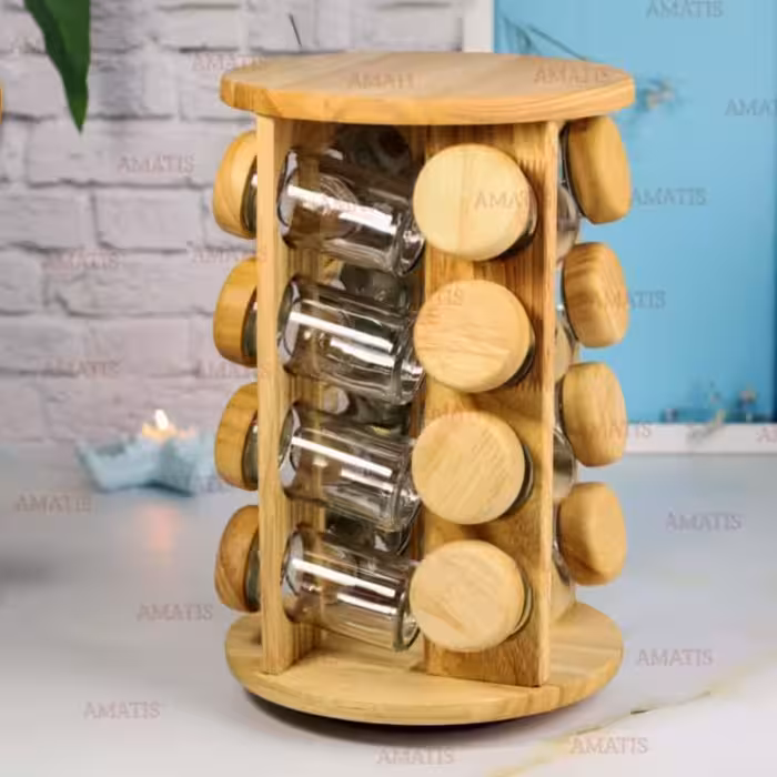 ست جا ادویه چوبی گردان 16 تایی ( صفحه گرد) کد 99161 از برند لونا رابروود