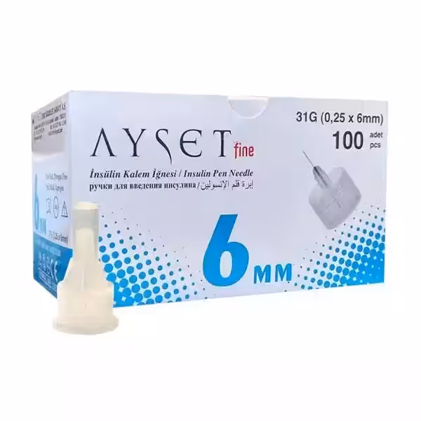 خرید سرسوزن قلم انسولین Ayset fine سایز 6 میلی متر 100 عددی -