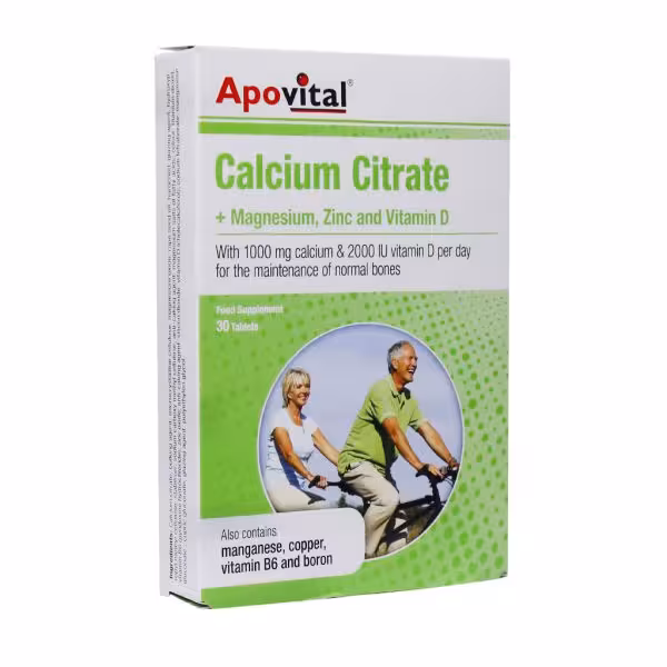 قرص کلسیم سیترات همراه با منیزیم زینک و ویتامین D آپوویتال 30 عدد