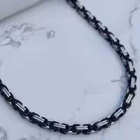 زنجیر استیل مردانه براق بیزانس مشکی نقره ای