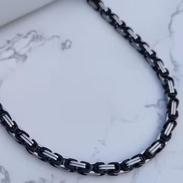 زنجیر استیل مردانه براق بیزانس مشکی نقره ای