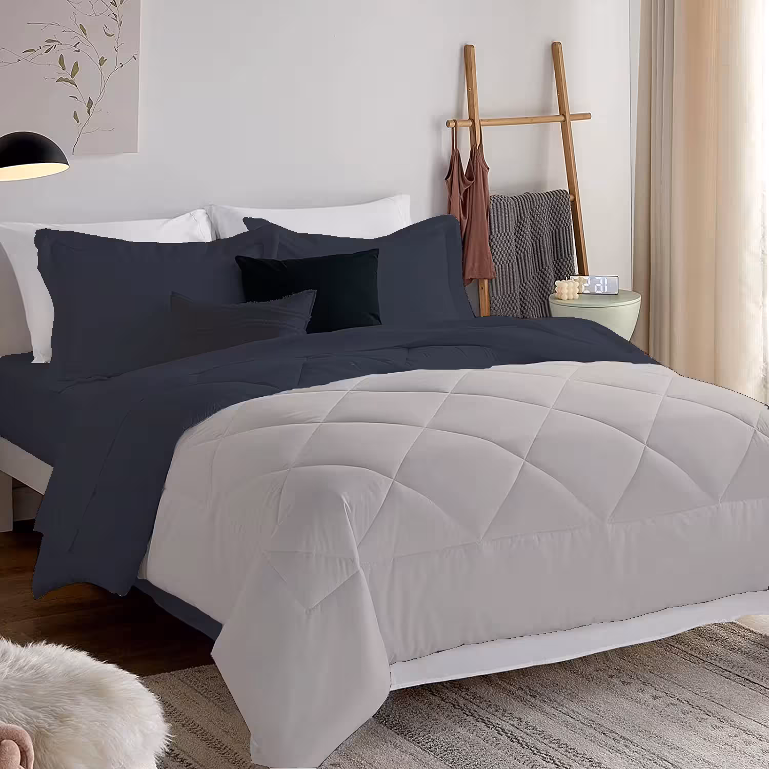 سرویس روتختی دورنگ چیداری نقره ای نوک مدادی