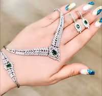 سرویس نقره زمرد جواهری زنانه کد 60278