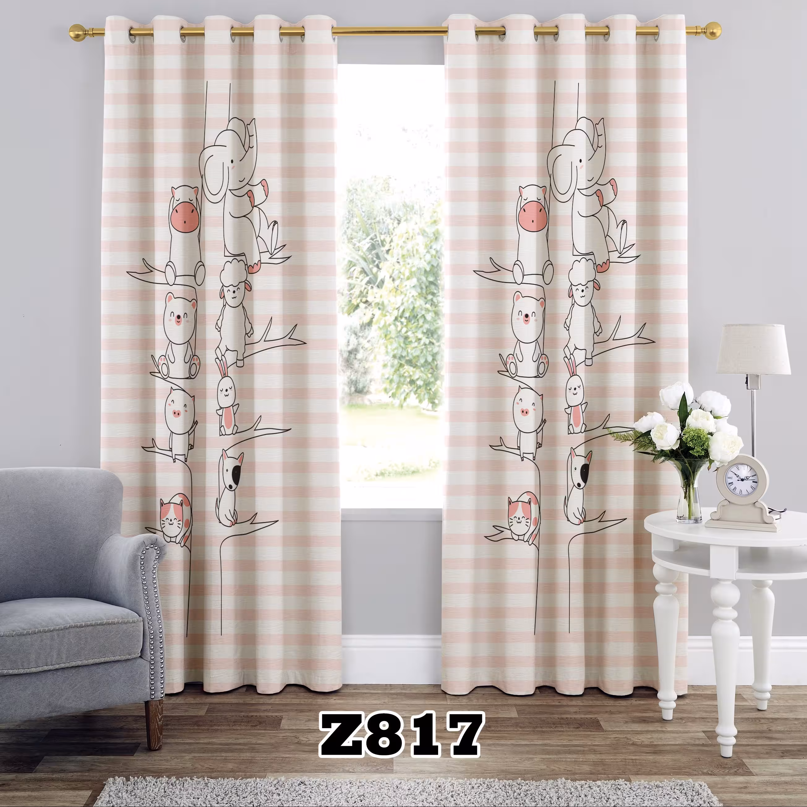 پرده چاپی طرح کودک و نوجوان کد Z817 تک قواره ارتفاع 300 عرض 140 سانت
