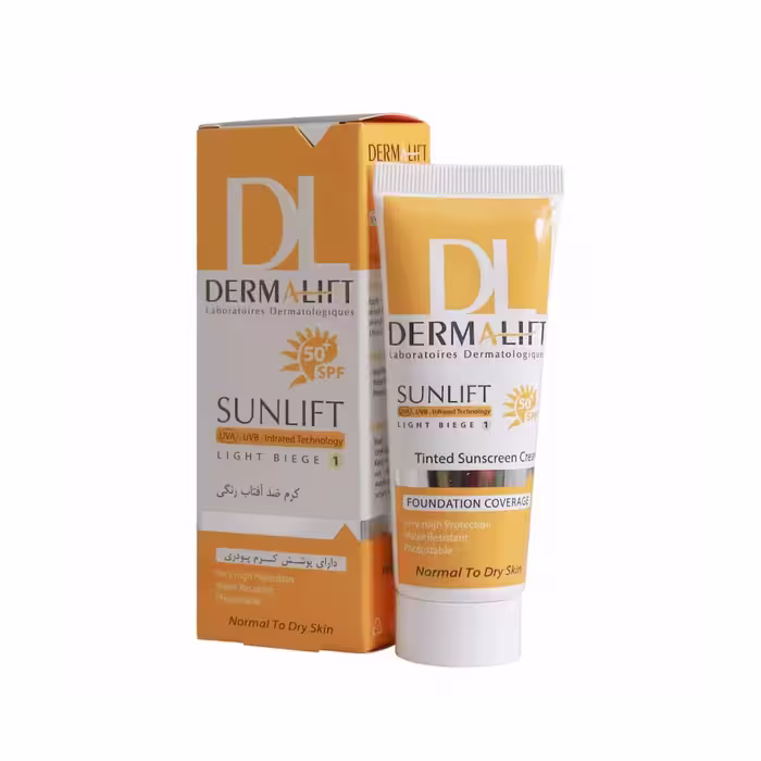 کرم ضد آفتاب SPF50 پوست خشک و معمولی بژ روشن درمالیفت 40 میلی لیتر