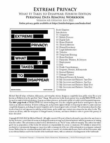 خرید و دانلود نسخه کامل کتاب Extreme Privacy: Personal Data Removal Workbook Version 4.0