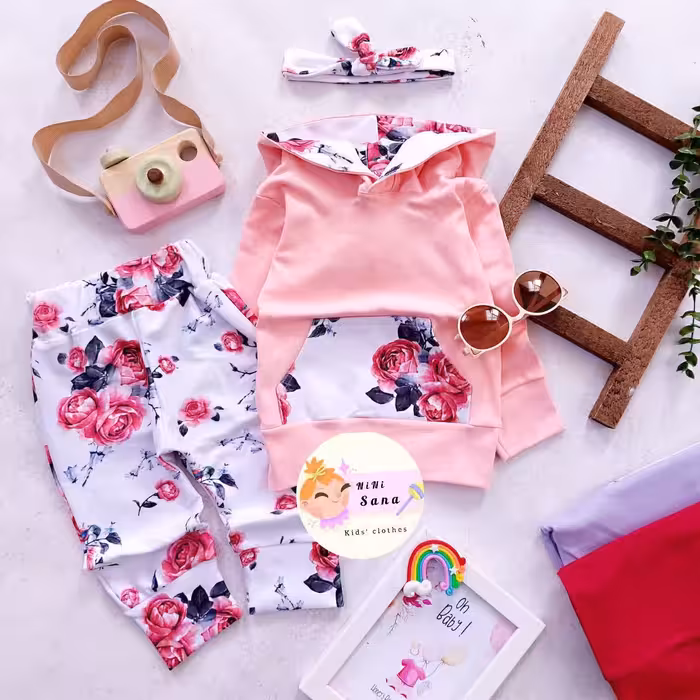 هودی شلوار و هدبند گلدار