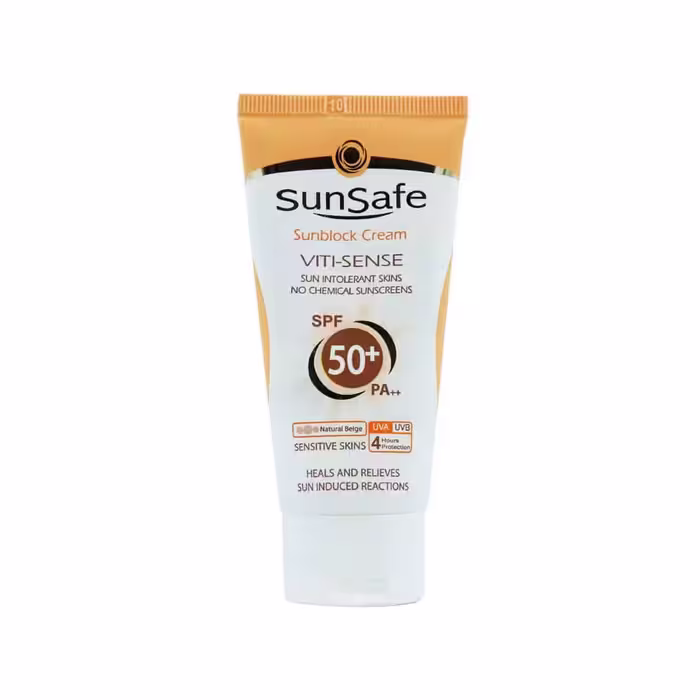 کرم ضد آفتاب رنگی سان سیف  SPF50 فاقد جاذب های شیمیایی مناسب پوست حساس 50 میلی لیتر