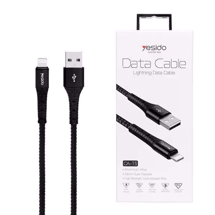 کابل USB به لایتنینگ یسیدو YESIDO CAT5 طول 1متر 2.4 آمپر