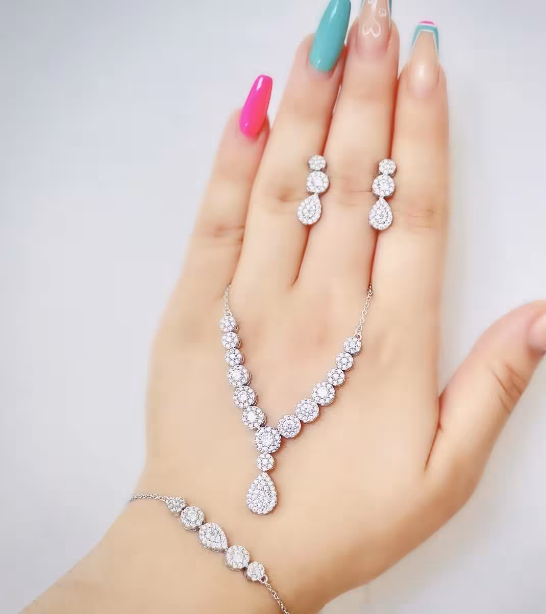 سرویس زنجیری نقره جواهری زنانه کد 60070