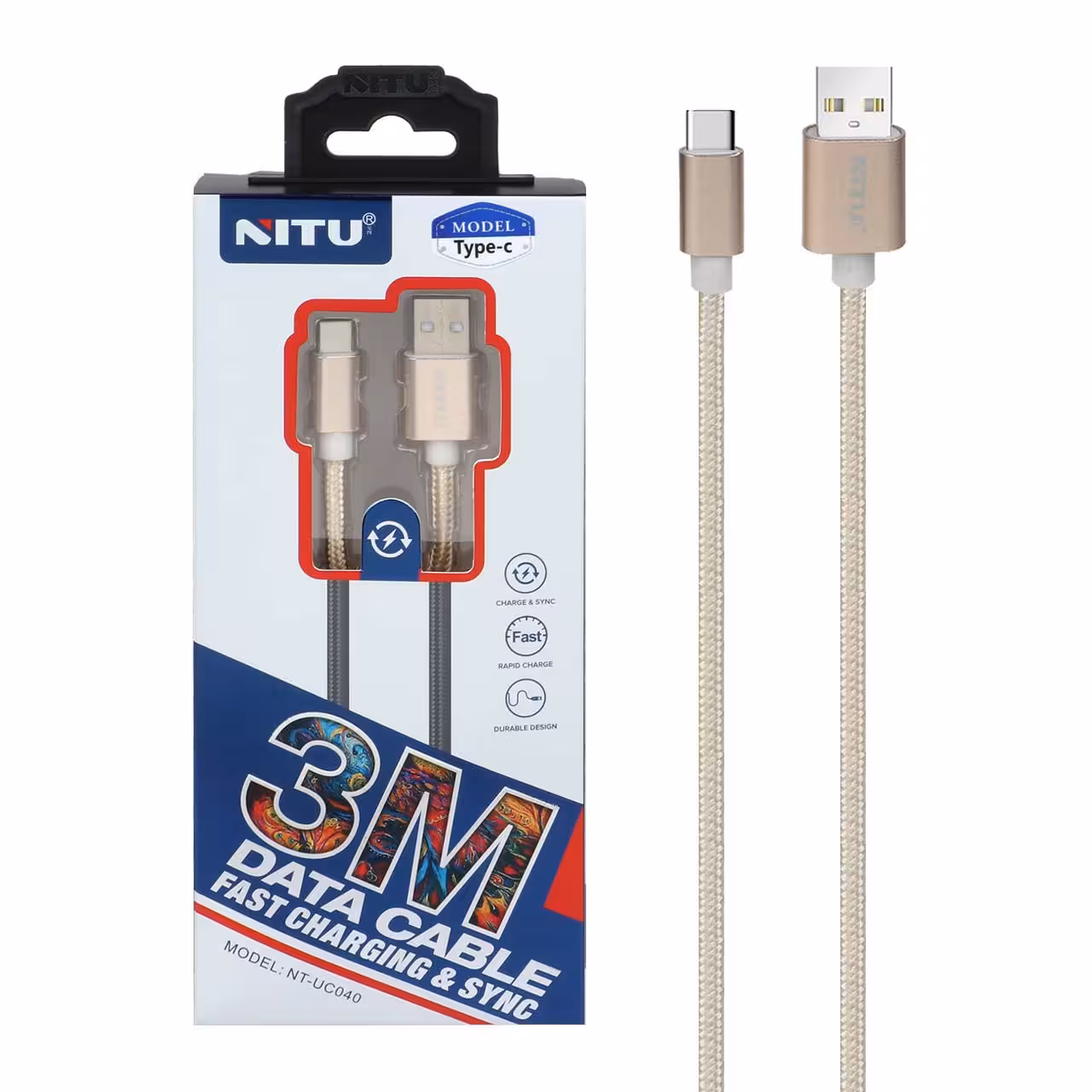 کابل USB به TYPE-C نیتو NITU UC40 طول 3متر 2.4 آمپر
