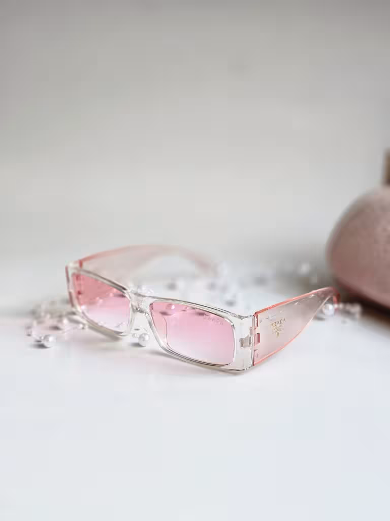 عینک آفتابی برند پرادا زنانه دخترانه لوکس صورتی یخی یووی 400