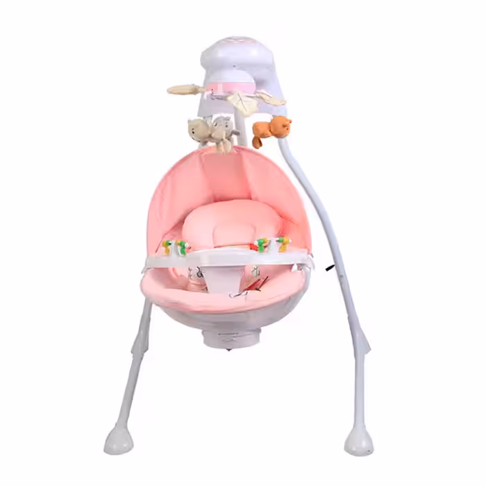 تاب و گهواره برقی پیرگاردین چرخشی به طرفین با اویز عروسکی موزیکال  رنگ صورتی pierrecardin