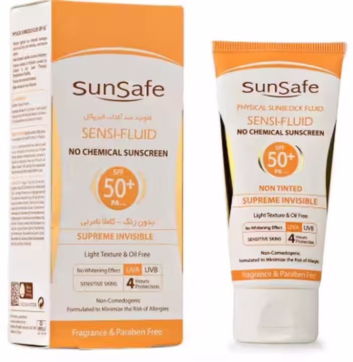 فلوئید ضدآفتاب فاقد چربی بدون چربی سان سیف (بدون رنگ و کاملا نامرئی)50گرم spf50