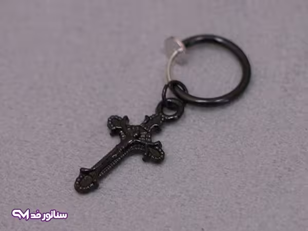 گوشواره مردانه فیک صلیب مشکی G5141