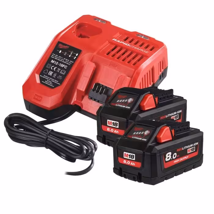 کیت باتری و شارژر 18 ولت 8 آمپر میلواکی مدل M18HNRG-802
