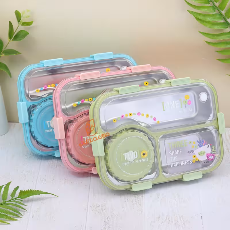 قیمت و خرید  ظرف غذا 1600 میل داخل استیل چاپستیک دار کد 7122