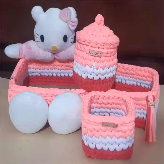 سبد قلاب بافی تریکو مژگان مدل کیتی کد 14 مجموعه 4 عددی