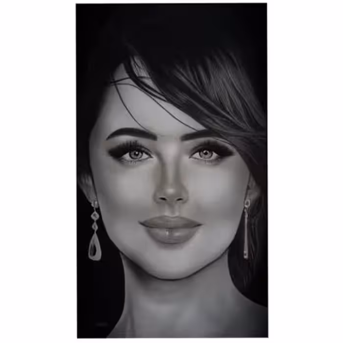 تابلو نقاشی سیاه قلم طرح چهره مدل تبسم کد 10