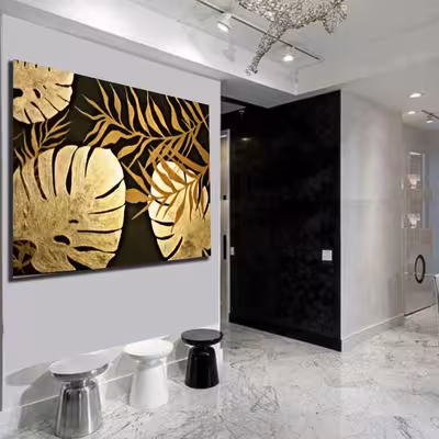 تابلو نقاشی ورق طلا مدل برگ های استوا کد 0116