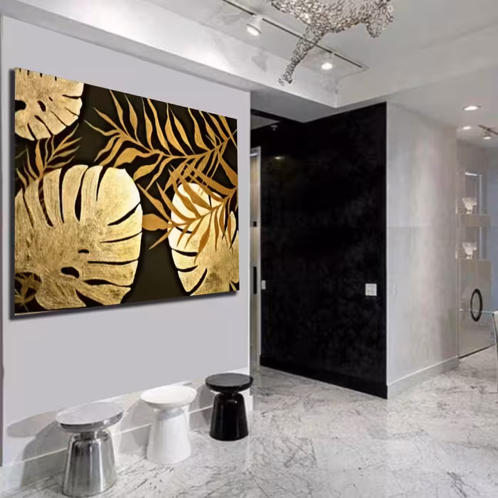 تابلو نقاشی ورق طلا مدل برگ های استوا کد 0116