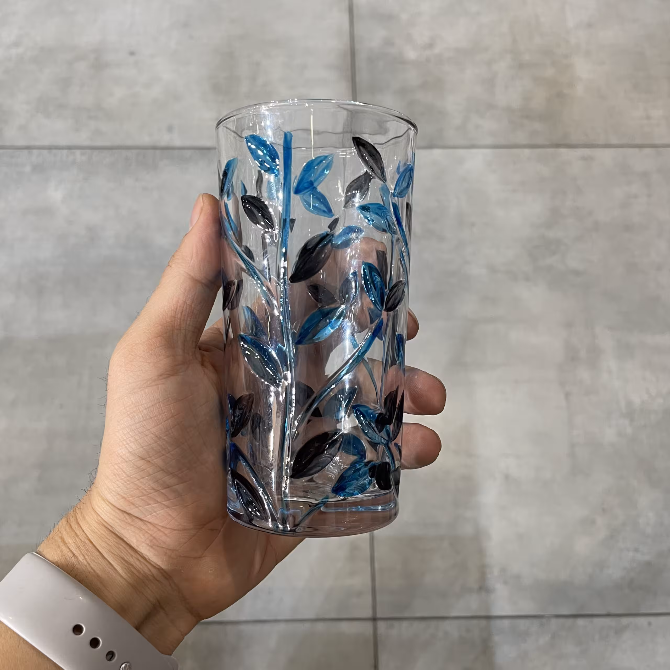 لیوان برگ آبی بلند برجسته – ست 6 عددی وارداتی