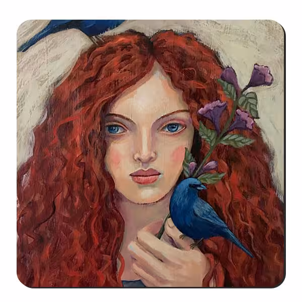 زیر لیوانی طرح بانو و پرنده و گل کد nzl150