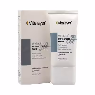 فلوئید ضد آفتاب SPF 50 ویتالیر مدل Whitevit مناسب انواع پوست کدر و دارای لک حجم 50 میلی لیتر - بی رنگ