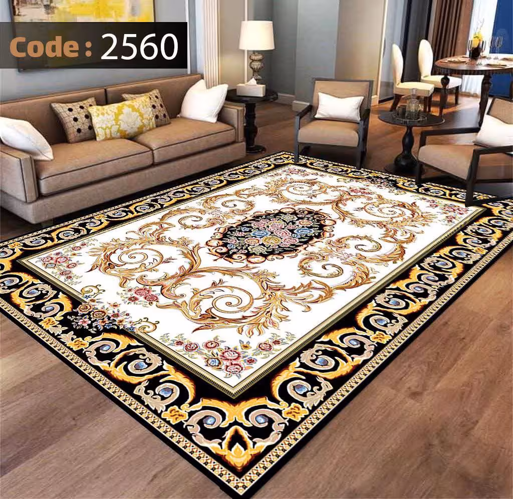 کاورفرش روفرشی دورکشدار گوشه لیفه ای لاکی ، آبی و متنوع کد 2560