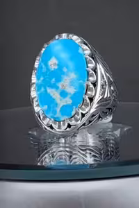 انگشتر فیروزه نیشابوری مخراج 6 قطعه الماس طبیعی کد 11597