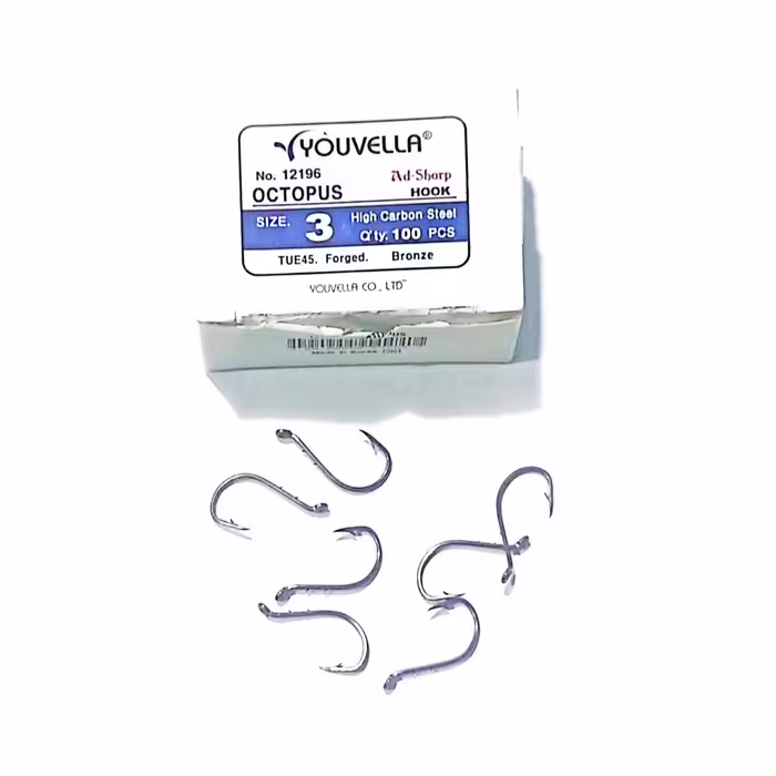 قلاب ماهیگیری یوولا YOUVELLA برنزی سایز 3 بسته 7 عددی ساخت کره