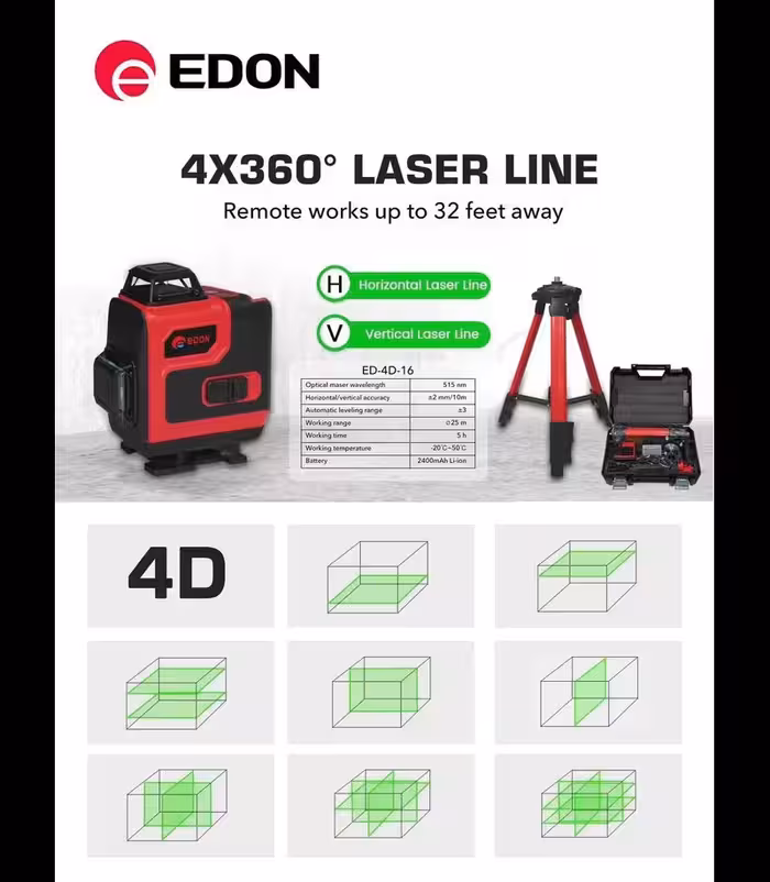 تراز لیزری 4 خط16 لاین 4 بعدی ادون edon مدل 4×360