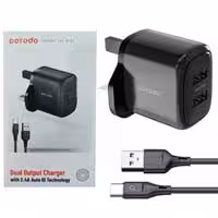 آداپتور شارژر 2پورت 3پین Porodo 12w بهمراه کابل Type C