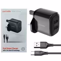 آداپتور شارژر 2پورت 3پین Porodo 12w بهمراه کابل Type C