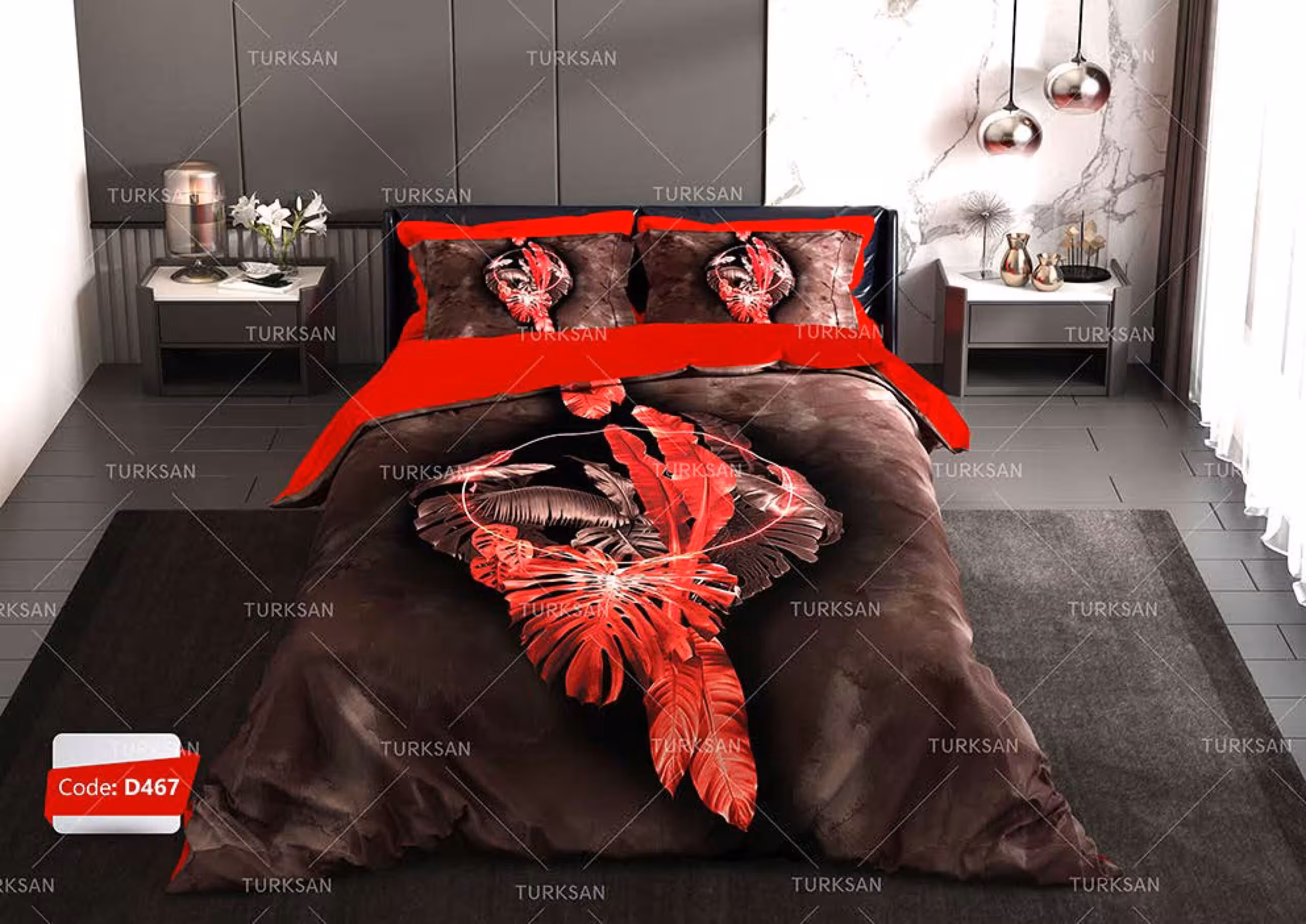 سرویس روتختی طرح تروپیکال قرمز دو نفره برند ترکسان کد d467