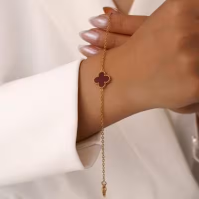 دستبند زرشکی طلایی ونکلیف استیل 304D523