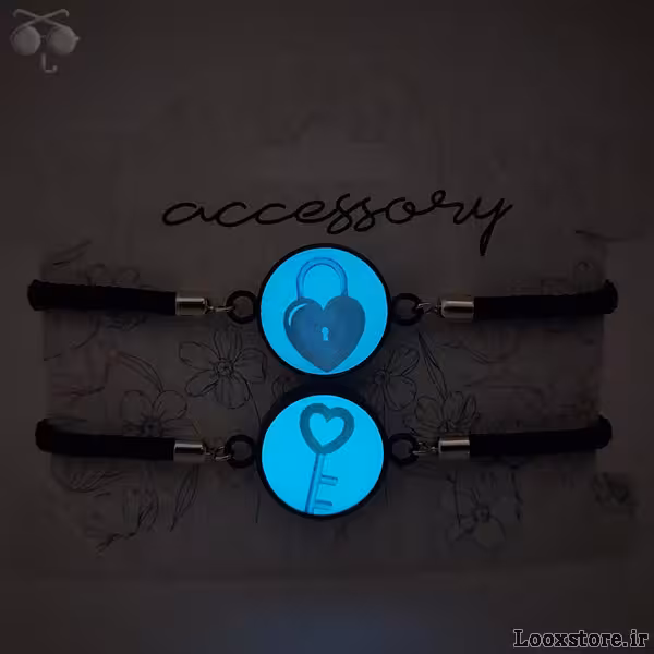 دستبند ست عاشقانه شب تاب قفل و کلید قلبی