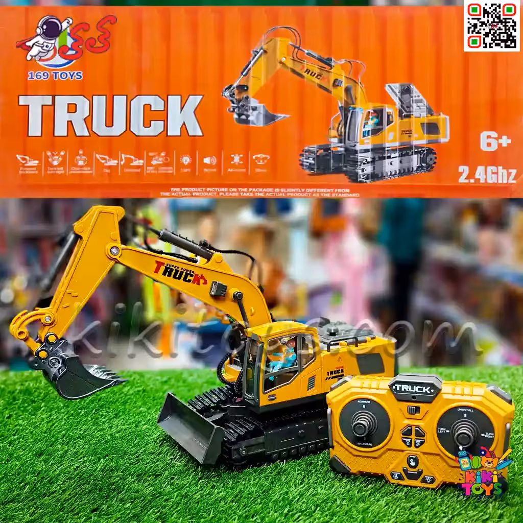 بیل مکانیکی اسباب‌بازی کنترلی 11 کاناله با بیل فلزی، چرخ زنجیری و باتری شارژی