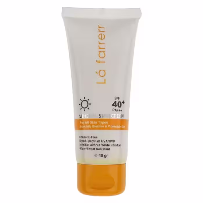 کرم ضد آفتاب بدون رنگ لافارر SPF 40 مدل مینرال ‌حاوی محافظ UVA و UVB و PA   مناسب پوست‌های حساس حجم 40 میلی‌لیتر