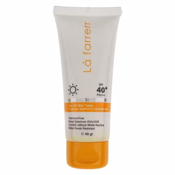 کرم ضد آفتاب بدون رنگ لافارر SPF 40 مدل مینرال ‌حاوی محافظ UVA و UVB و PA   مناسب پوست‌های حساس حجم 40 میلی‌لیتر
