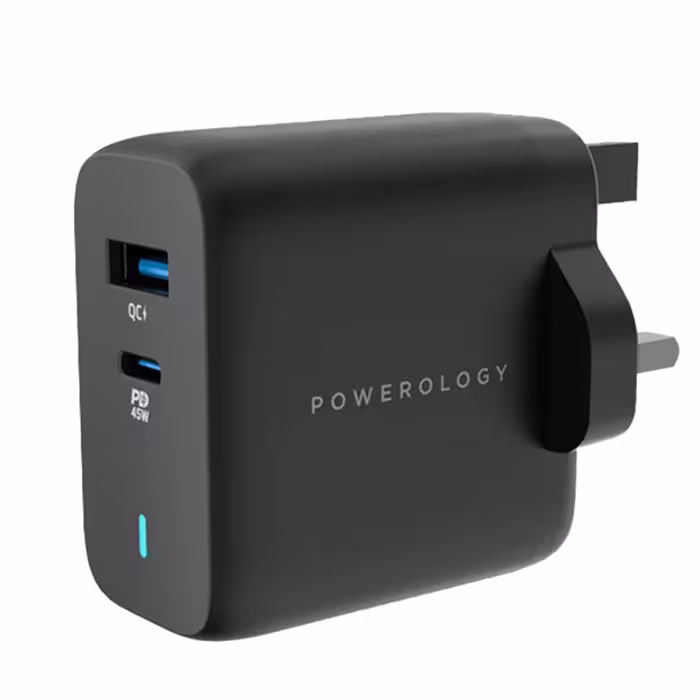 شارژر دیواری 45 وات پاورولوژی مدل PWCUQC004 GaN 45W