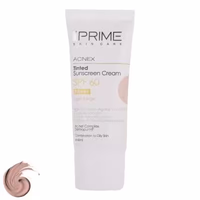 کرم ضد آفتاب رنگی پرایم SPF60 مدل Acnex، مناسب پوستهای چرب، حجم 40 میلیلیتر