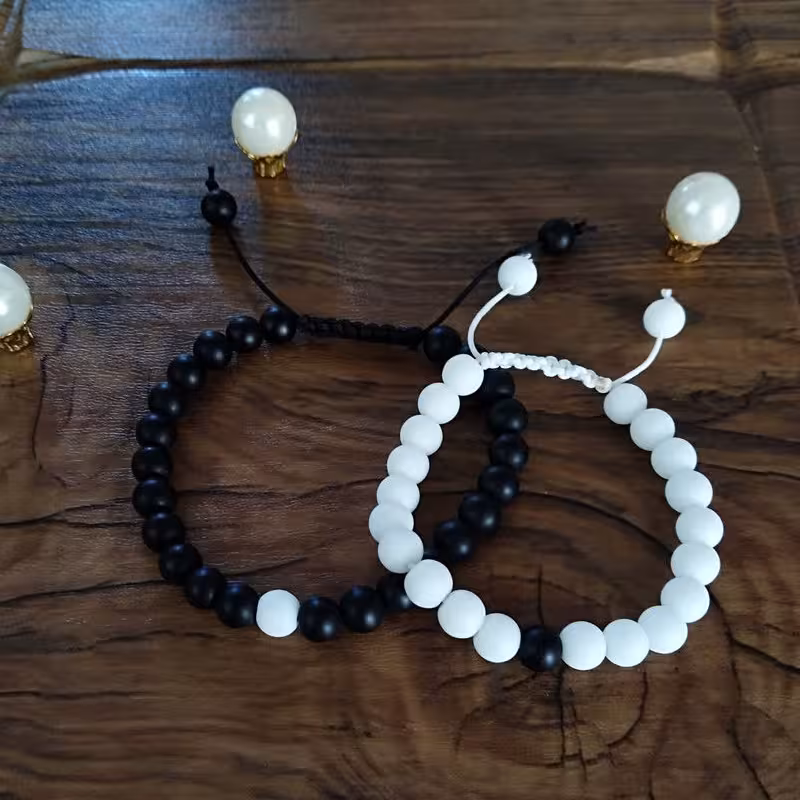 دستبندهای ست ،سنگ اونیکس سفیدومشکی