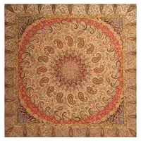رومیزی مربع ترمه ابریشم تار سفید کد TRM77