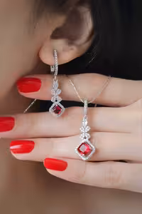 نیمست یاقوت سرخ مجلل جواهری نقره کد 00622