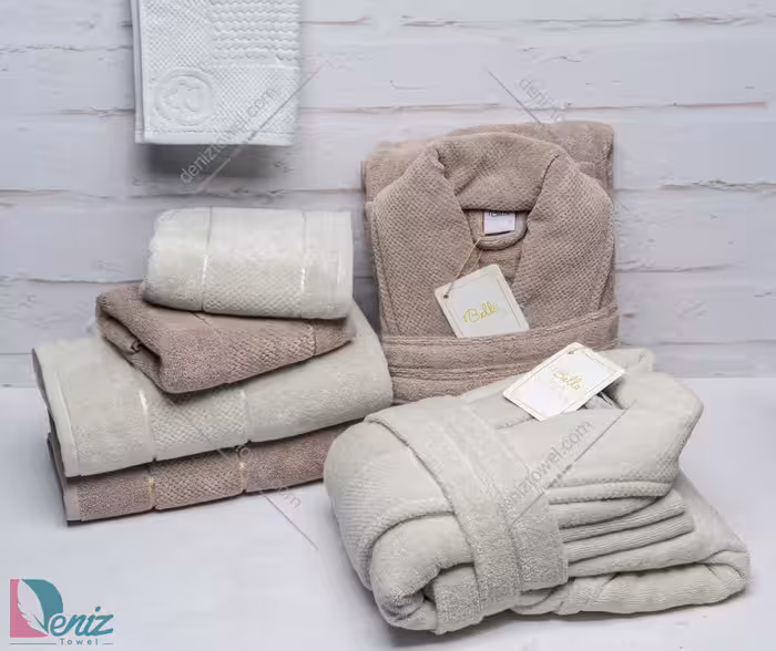 حوله ست دو نفره طرح ماکرو رنگ استخونی و خاکی