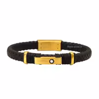 دستبند چرمی مون بلان با پلاک طلایی