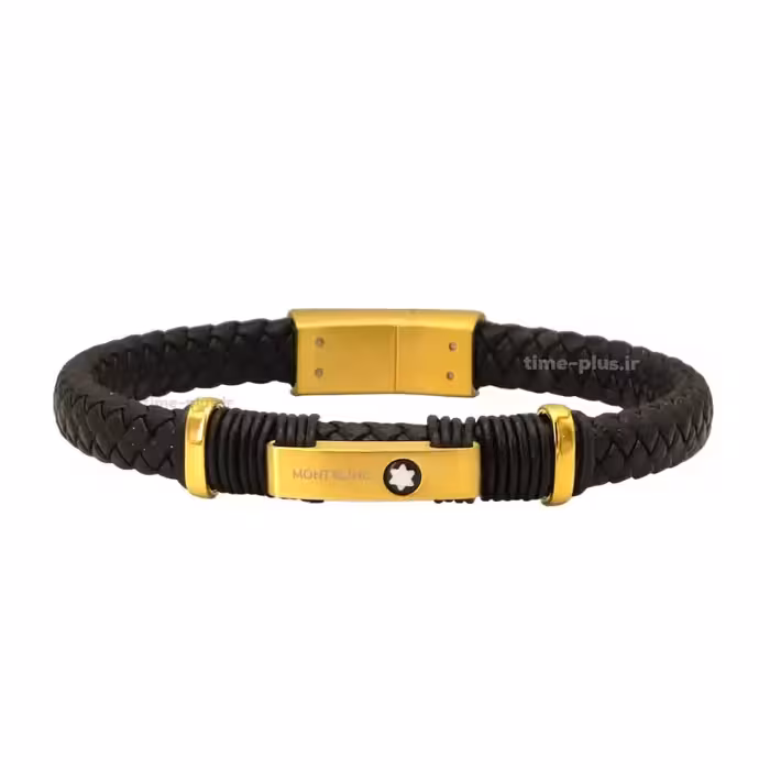 دستبند چرمی مون بلان با پلاک طلایی