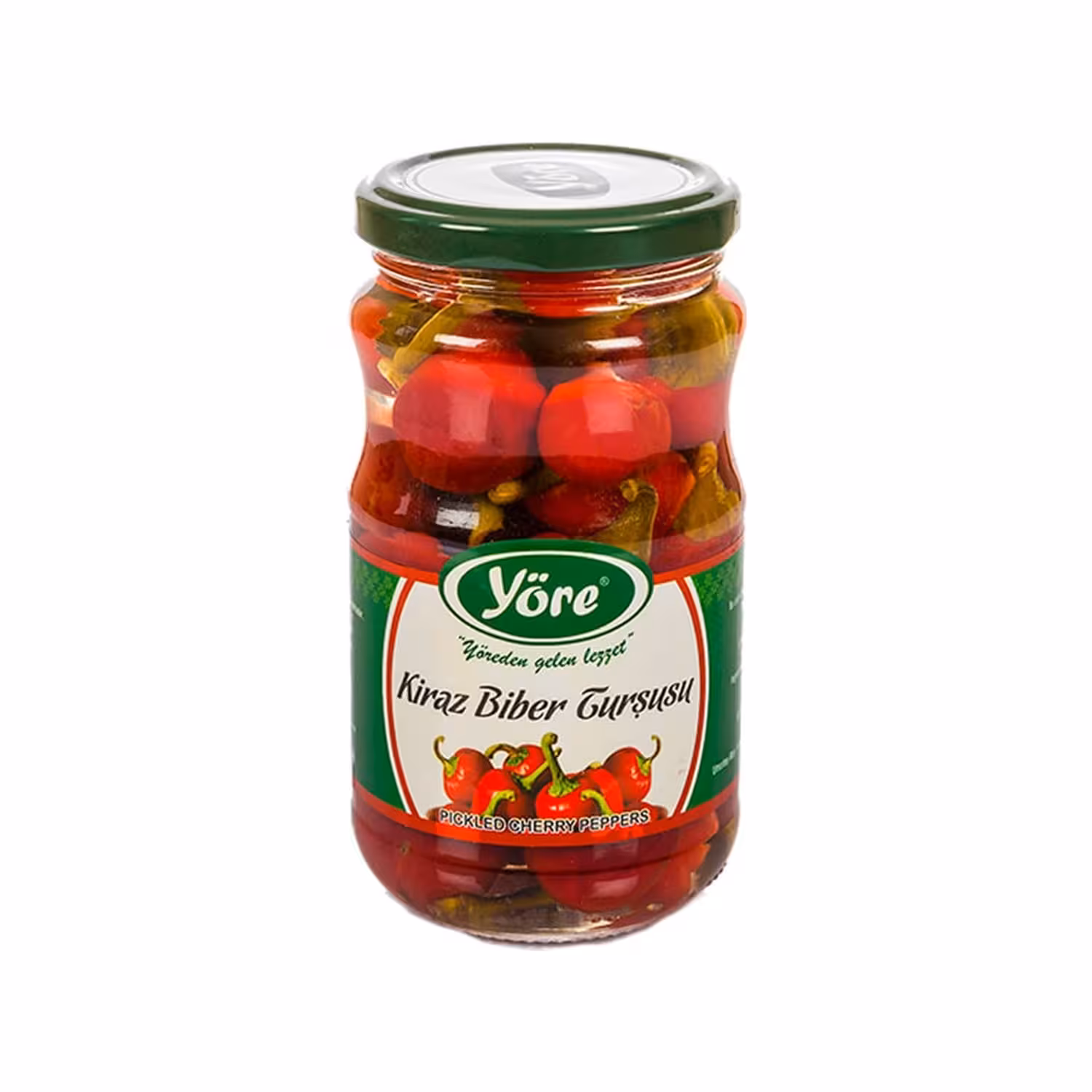 ترشی فلفل یوره مدل گیلاسی طعم تندخفیف  وزن 670 گرم ناخالص